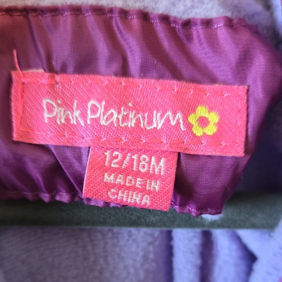 Pink Platinum Fleece-lined 12-18 M Hooded Purple Snowsuit Winter Snow Pants - Picture 6 of 6